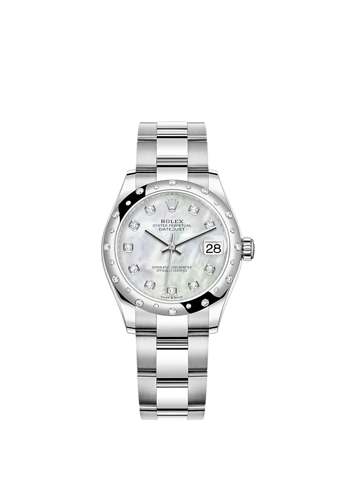 Datejust 31 31mm Oyster Bracelet Oystersteel and White Gold with White Mother-Of-Pearl Diamond-Set Dial Diamond-Set Bezel