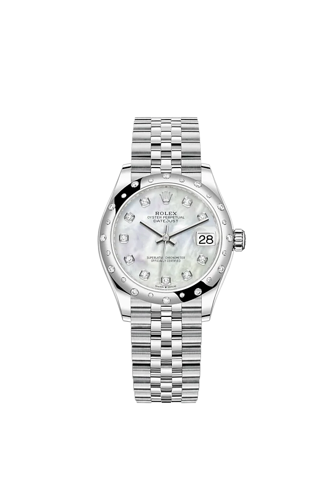 Datejust 31 31mm Jubilee Bracelet Oystersteel and White Gold with White Mother-Of-Pearl Diamond-Set Dial Diamond-Set Bezel