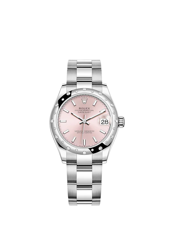 Datejust 31 31mm Oyster Bracelet Oystersteel and White Gold with Pink Dial Diamond-Set Bezel