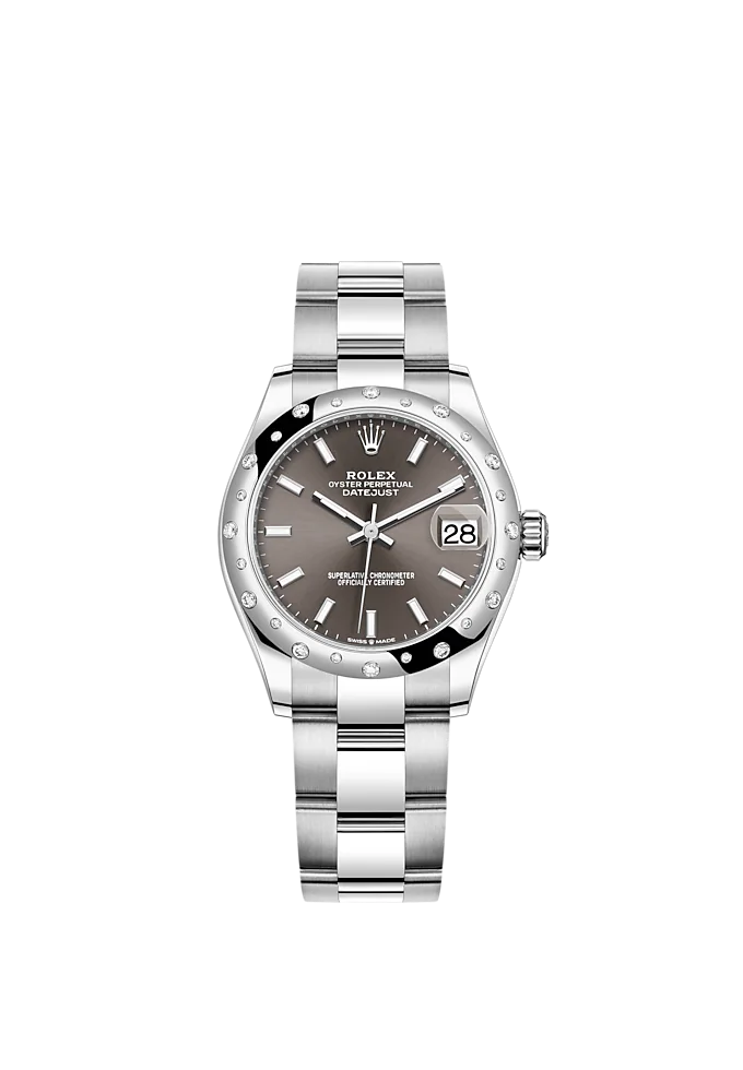 Datejust 31 31mm Oyster Bracelet Oystersteel and White Gold with Dark Grey Dial Diamond-Set Bezel