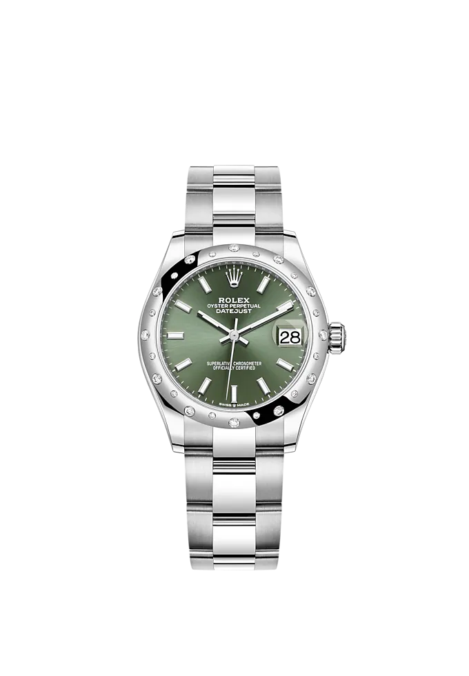 Datejust 31 31mm Oyster Bracelet Oystersteel and white Gold with Mint Green Dial Diamond-Set Bezel