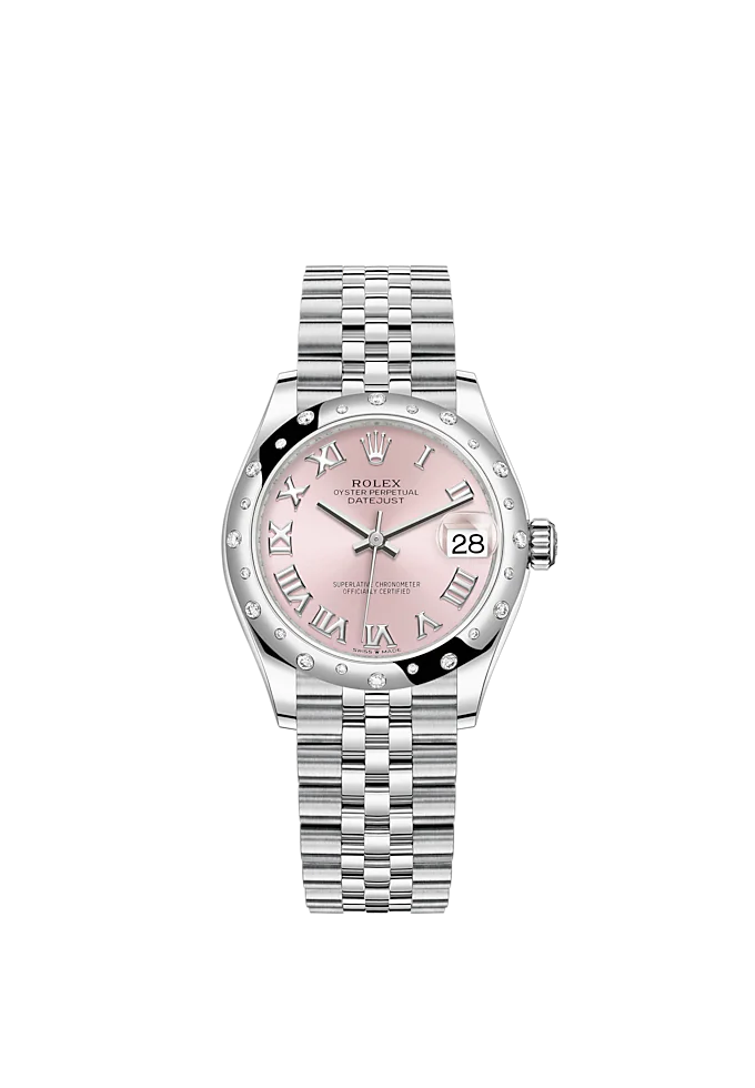 Datejust 31 31mm Jubilee Bracelet Oystersteel and White Gold with Pink Dial Roman Diamond-Set Bezel