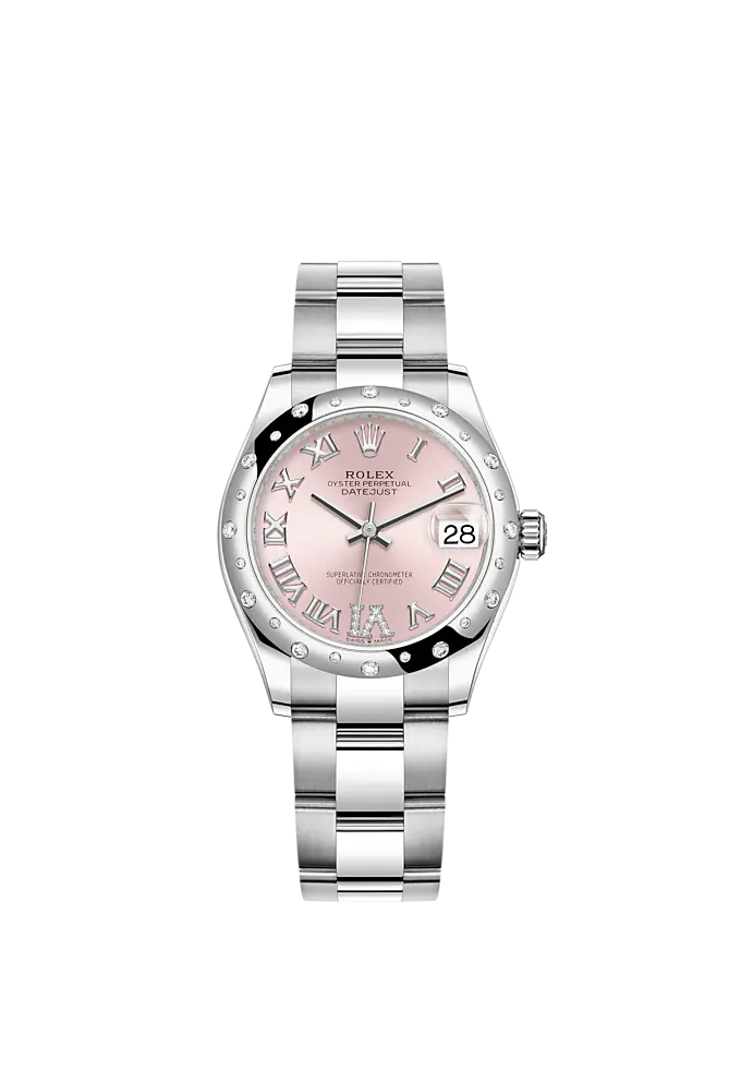 Datejust 31 31mm Oyster Bracelet Oystersteel and White Gold with Pink Diamond Dial Diamond-Set Bezel