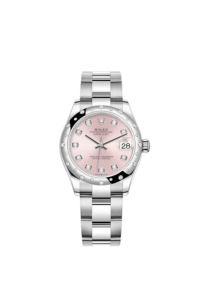 Datejust 31 31mm Oyster Bracelet Oystersteel and White Gold with Pink Diamond-Set Dial Diamond-Set Bezel
