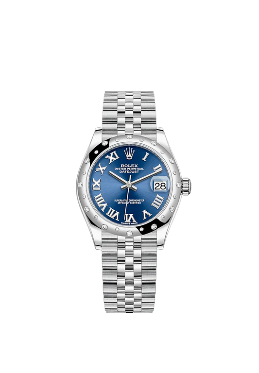 Datejust 31 31mm Jubilee Bracelet Oystersteel and White Gold with Bright Blue Dial Diamond-Set Bezel