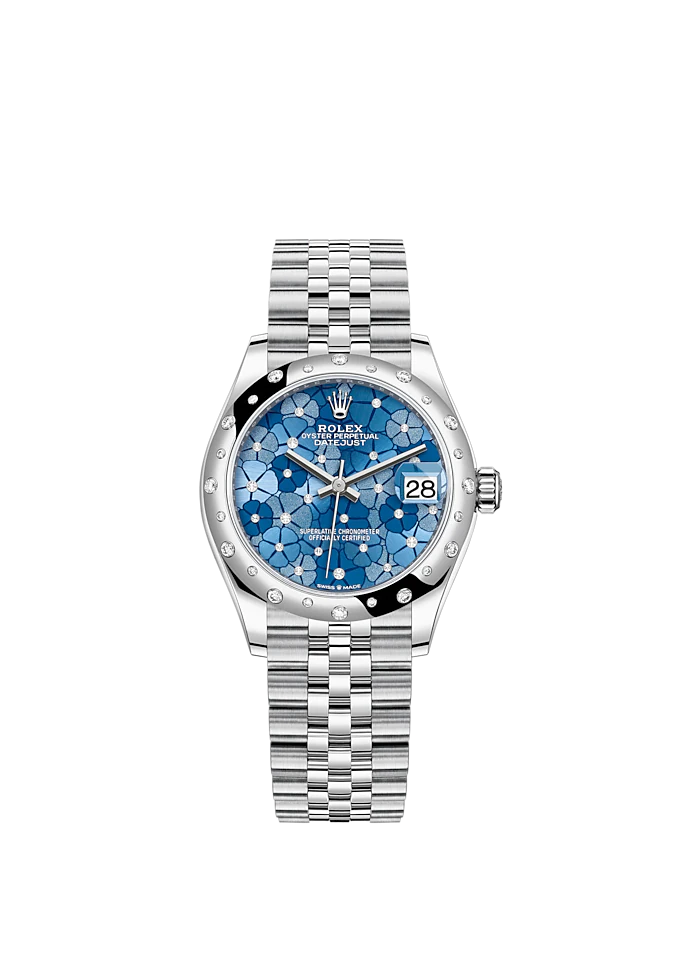 Datejust 31 31mm Jubilee Bracelet Oystersteel and White Gold with Azzurro-Blue Floral-Motif Diamond-Set Dial Diamond-Set Bezel