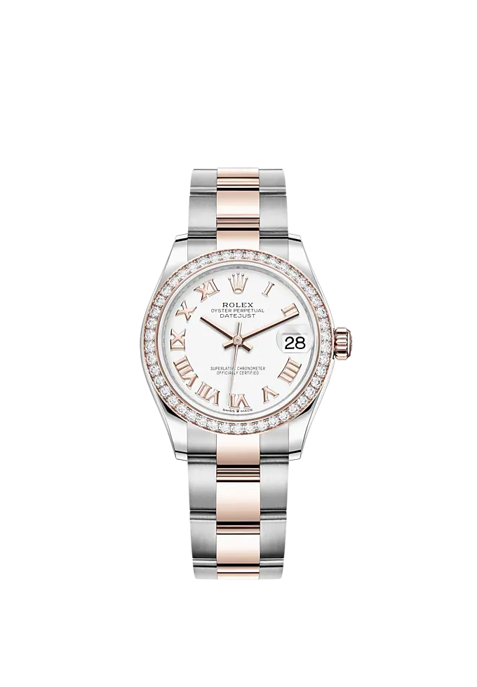 Datejust 31 31mm Oyster Bracelet Oystersteel and Everose Gold with White Dial Diamond-Set Bezel