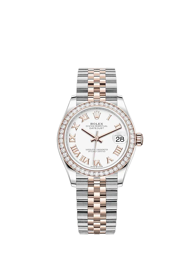 Datejust 31 31mm Jubilee Bracelet Oystersteel and Everose Gold with White Dial Diamond-Set Bezel