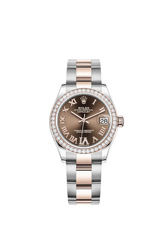 Datejust 31 31mm Oyster Bracelet Oystersteel and Everose Gold with Chocolate Diamond Dial Diamond-Set Bezel