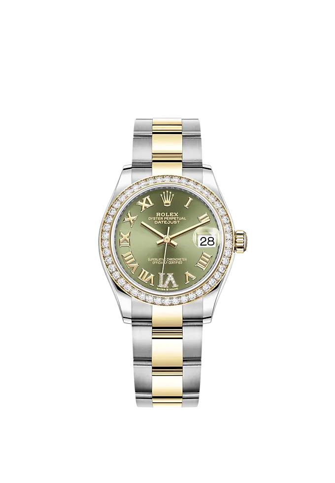 Datejust 31 31mm Oyster Bracelet Oystersteel and Yellow Gold with Olive Green Diamond Dial Diamond-Set Bezel