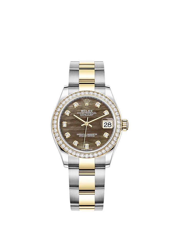 Datejust 31 31mm Oyster Bracelet Oystersteel and Yellow Gold with Black Mother-Of-Pearl Diamond-Set Dial Diamond-Set Bezel