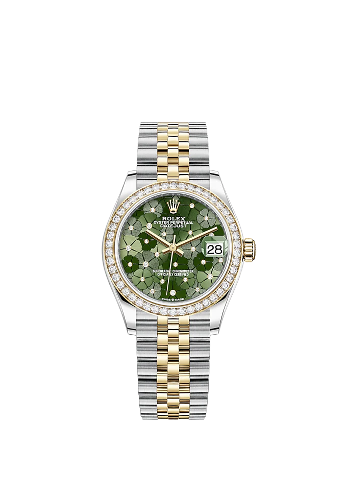 Datejust 31 31mm Jubilee Bracelet Oystersteel and Yellow Gold With Olive-Green Floral-Motif Diamond-Set Dial Diamond-Set Bezel
