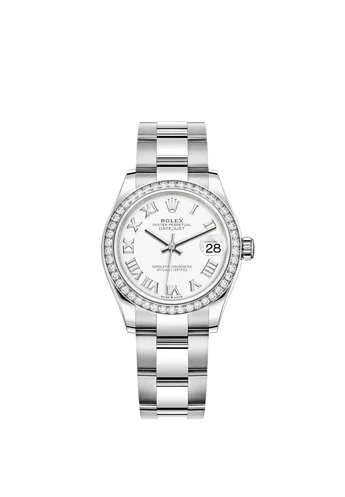 Datejust 31 31mm Oyster Bracelet Oystersteel and White Gold with White Dial Diamond-Set Bezel