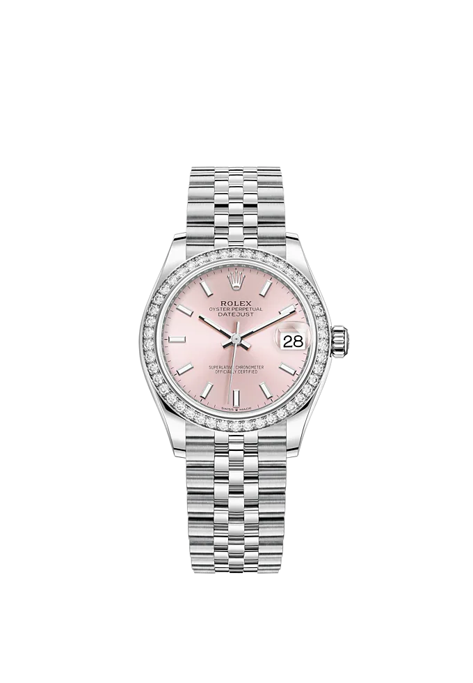 Datejust 31 31mm Jubilee Bracelet Oystersteel and White Gold with Pink Dial Diamond-Set Bezel