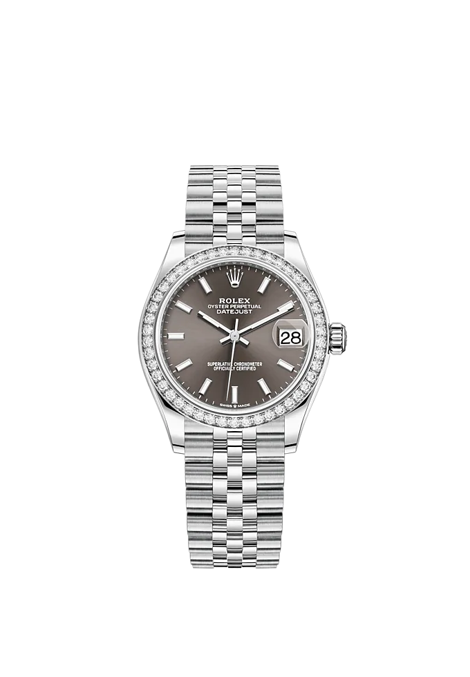 Datejust 31 31mm Jubilee Bracelet Oystersteel and White Gold with Dark Grey Dial Diamond-Set Bezel