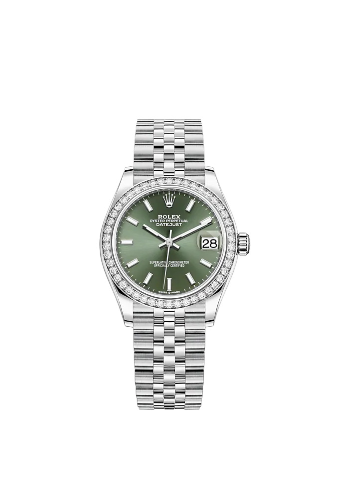 Datejust 31 31mm Jubilee Bracelet Oystersteel and White Gold with Mint Green Dial Diamond-Set Bezel