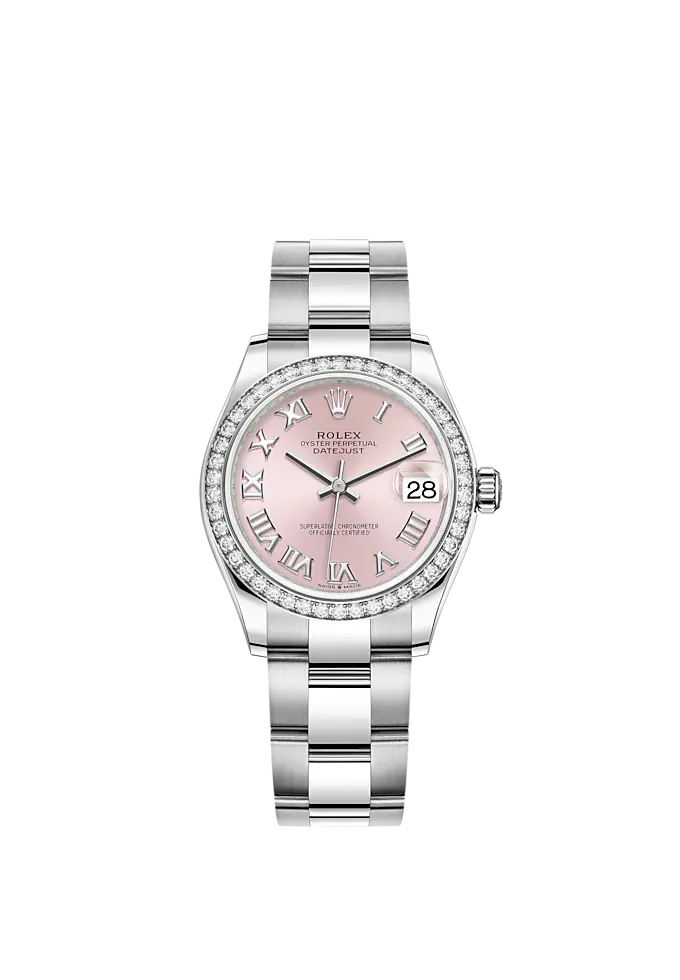 Datejust 31 31mm Oyster Bracelet Oystersteel and White Gold with Pink Roman Dial Diamond-Set Bezel