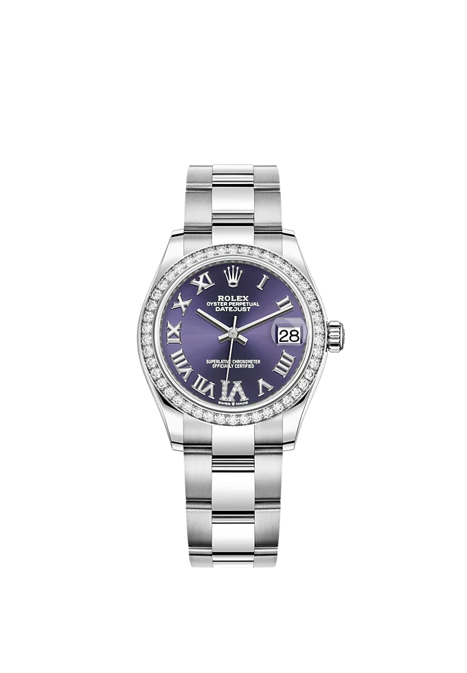 Datejust 31 31mm Oyster Bracelet Oystersteel and White Gold with Aubergine Dial Diamond-Set Bezel