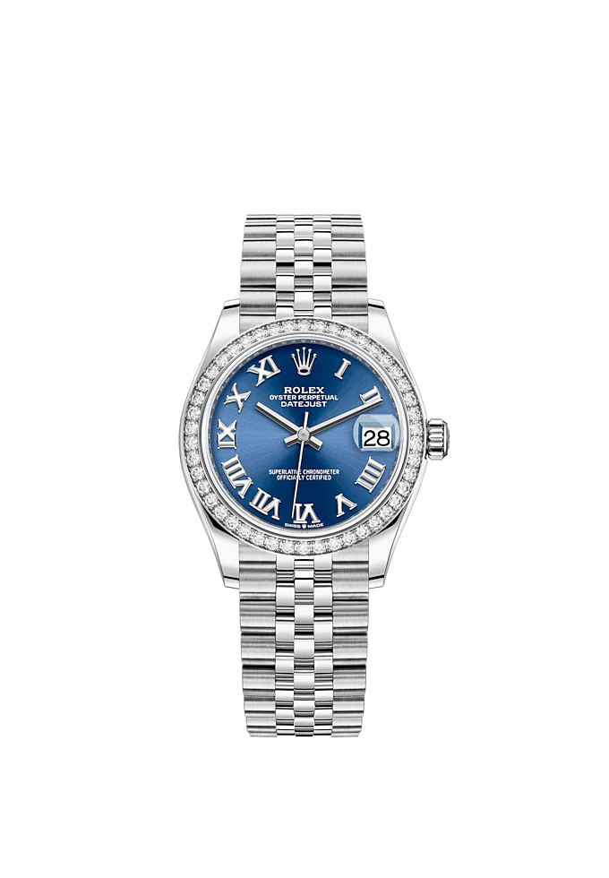 Datejust 31 31mm Jubilee Bracelet Oystersteel and White Gold with Bright Blue Dial Diamond-Set Bezel