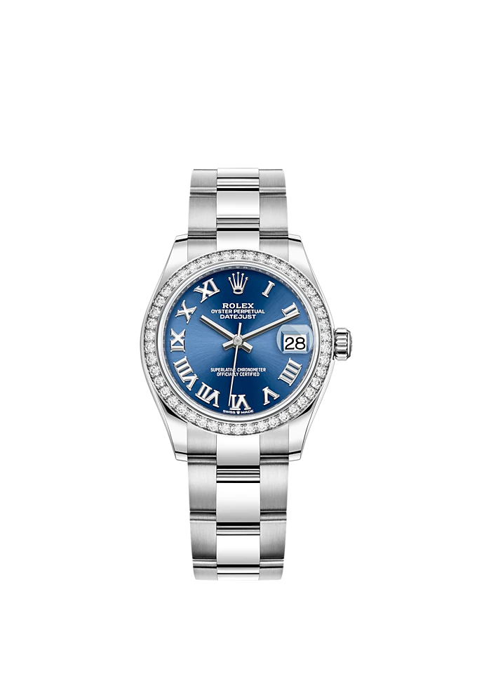 Datejust 31 31mm Oyster Bracelet Oystersteel and White Gold with Bright Blue Dial Diamond-Set Bezel