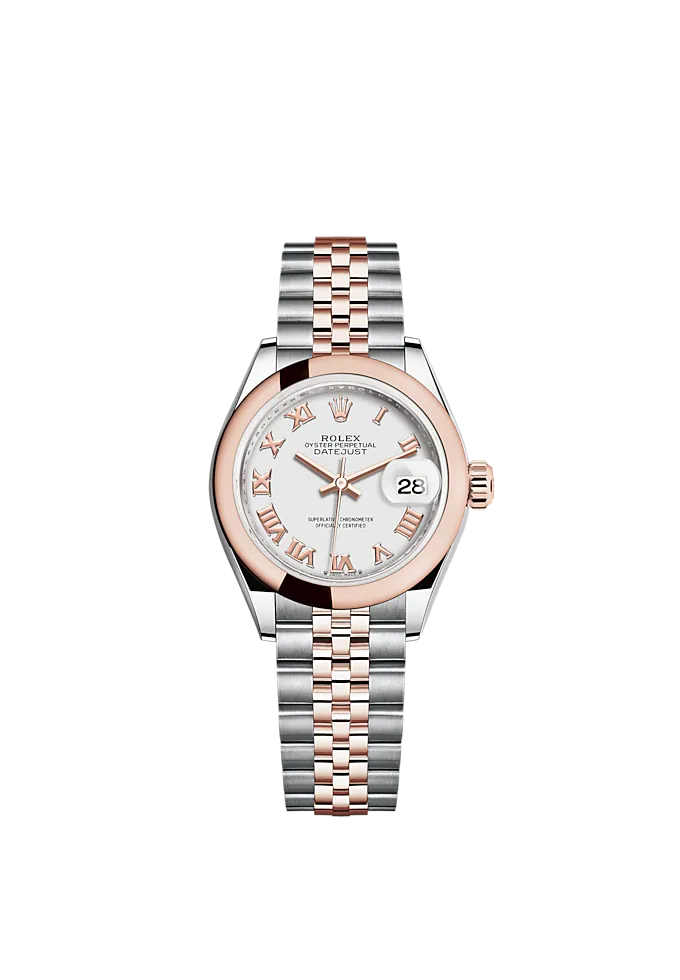 Lady-DateJust 28mm Oystersteel Jubilee Bracelet and Everose Gold with White Dial Domed Bezel