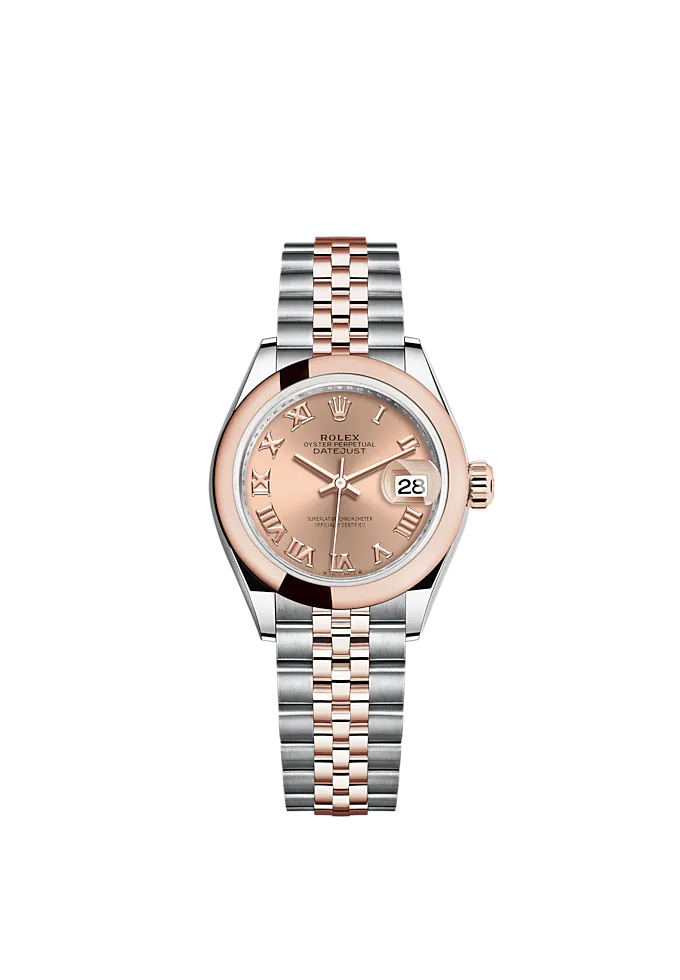 Lady-DateJust 28mm Oystersteel Jubilee Bracelet and Everose Gold with Rosé-Colour Dial Domed Bezel