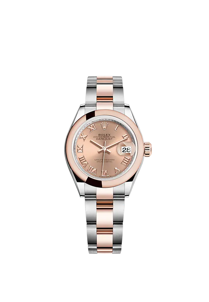 Lady-DateJust 28mm Oyster Oystersteel Bracelet and Everose Gold with Rosé-Colour Dial Domed Bezel