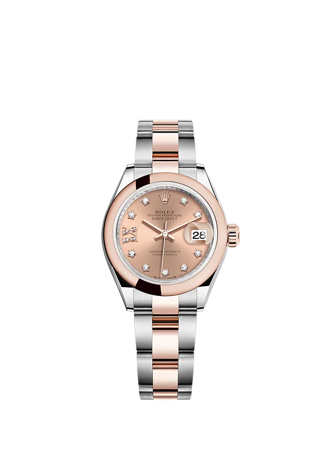 Lady-DateJust 28mm Oyster Oystersteel Bracelet and Everose Gold with Rosé-Colour Dial Diamond-Set Dial Domed Bezel