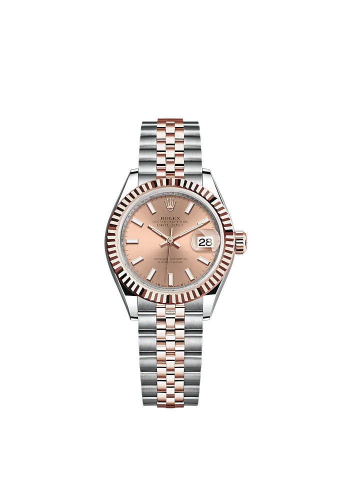 Lady-DateJust 28mm Oystersteel Jubilee Bracelet and Everose Gold with Rosé-Colour Dial Fluted Bezel