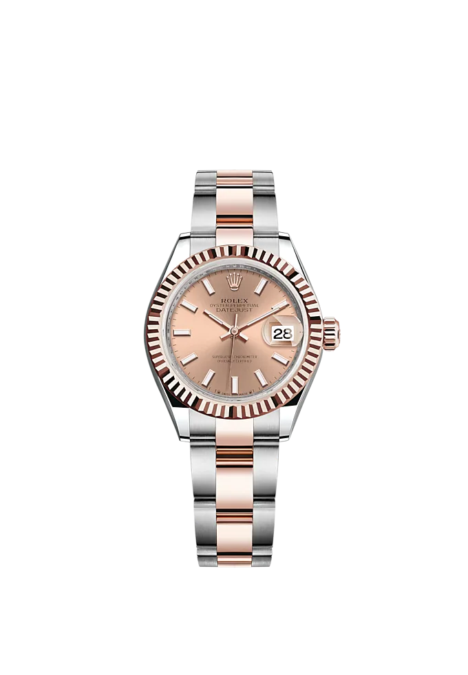 Lady-DateJust 28mm Oyster Oystersteel Bracelet and Everose Gold with Rosé-Colour Dial Fluted Bezel