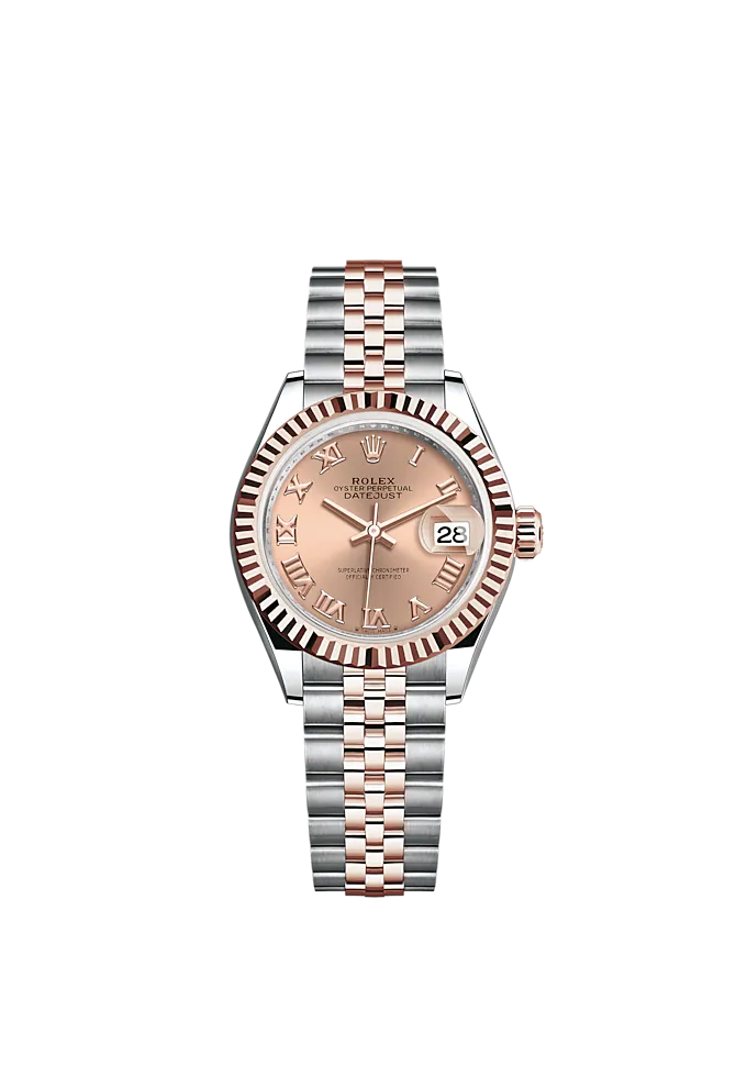 Lady-DateJust 28mm Oystersteel Jubilee Bracelet and Everose Gold with Rosé-Colour Dial Fluted Bezel