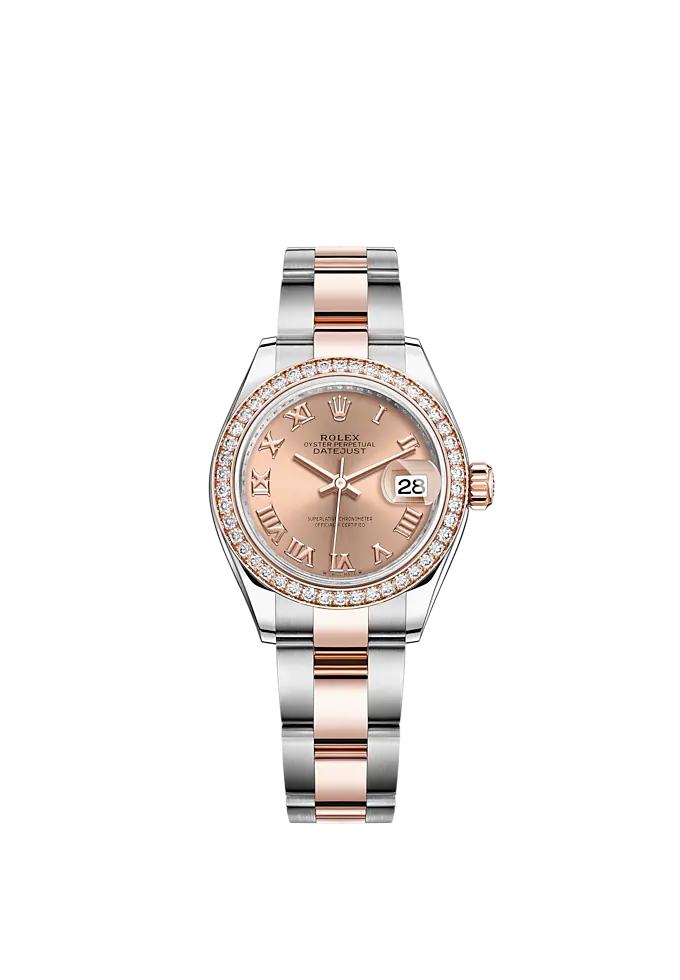 Lady-DateJust 28mm Oyster Oystersteel Bracelet and Everose Gold with Rosé-Colour Dial Diamond-Set Bezel