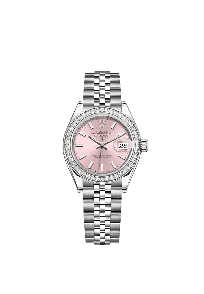 Lady-DateJust 28mm Oystersteel Jubilee Bracelet and White Gold with Pink Dial and Diamond-Set Bezel