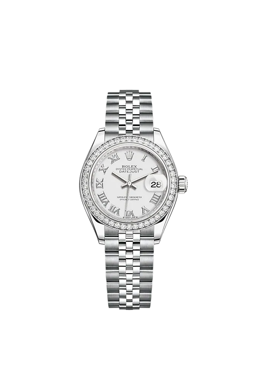 Lady-DateJust 28mm Oystersteel Jubilee Bracelet and White Gold with White Dial Diamond-Set Bezel