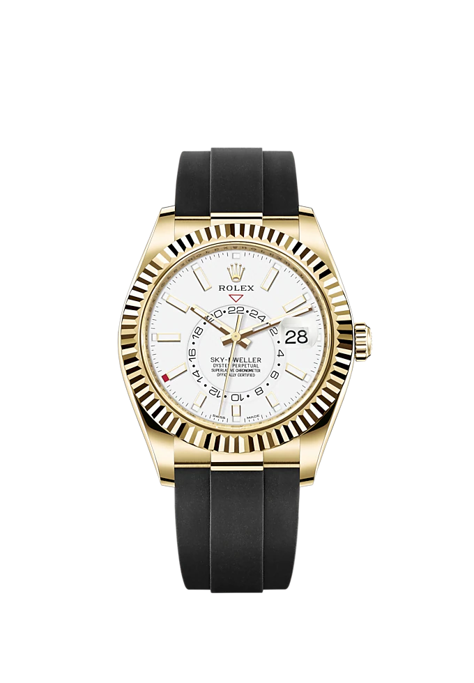 Sky-Dweller 42mm Oysterflex Bracelet and 18 CT Yellow Gold with Intense White Dial Fluted Bezel
