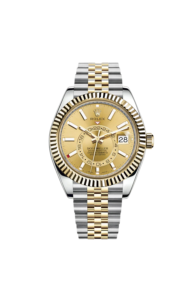 Sky-Dweller 42mm Jubilee Bracelet Oystersteel and Yellow Gold with Champagne-Colour Dial Fluted Bezel