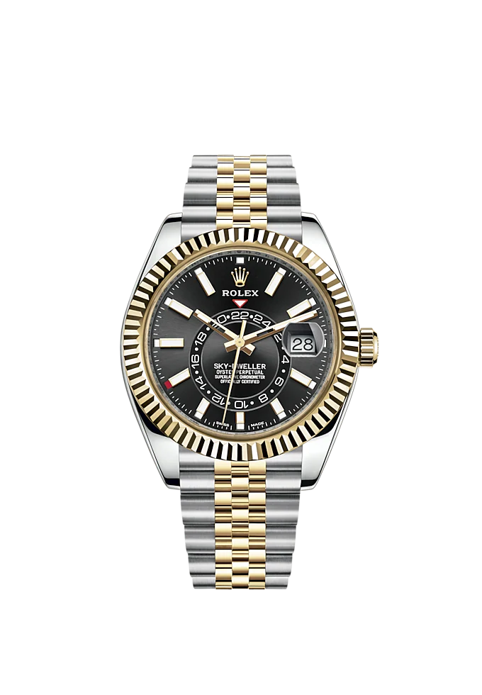 Sky-Dweller 42mm Jubilee Bracelet Oystersteel and Yellow Gold with Bright Black Dial Fluted Bezel