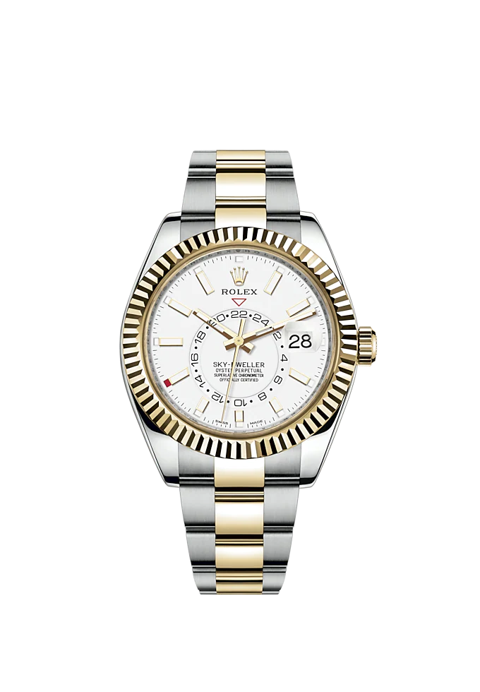 Sky-Dweller 42mm Oyster Bracelet Oystersteel and Yellow Gold with Intense White Dial Fluted Bezel