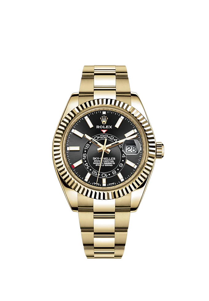 Sky-Dweller 42mm Oyster Bracelet and 18 CT Yellow Gold with Bright Black Dial Fluted Bezel