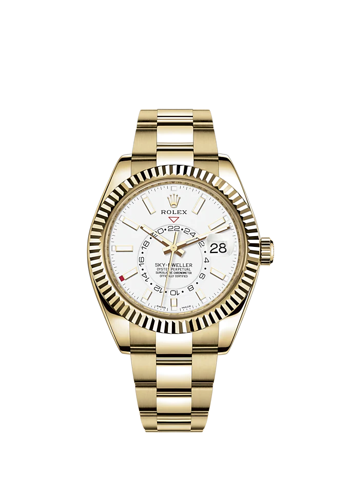 Sky-Dweller 42mm Oyster Bracelet and 18 CT Yellow Gold with Intense White DIal Fluted Bezel