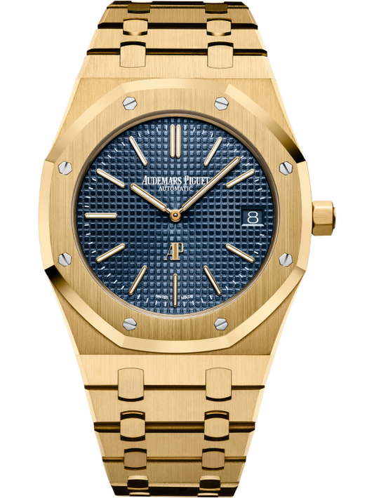 Royal Oak Jumbo Extra-Thin 39MM 18-Carat Yellow Gold Bracelet Blue Dial With Petite Tapisserie Pattern 18-Carat Yellow Gold Case