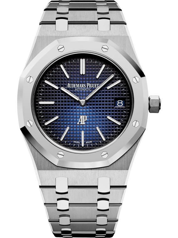 Royal Oak Jumbo Extra-Thin 39MM Titanium Bracelet Smoked Blue Dial With Petite Tapisserie Pattern Titanium Case