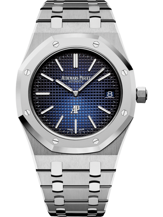 Royal Oak Jumbo Extra-Thin 39MM Titanium Bracelet Smoked Blue Dial With Petite Tapisserie Pattern Titanium Case