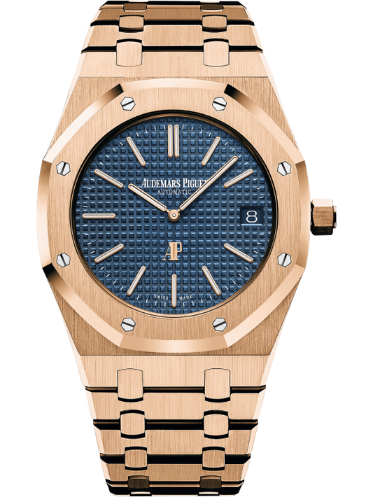 Royal Oak Jumbo Extra-Thin 39MM 18-Carat Pink Gold Bracelet Blue Dial With Petite Tapisserie Pattern 18-Carat Pink Gold Case