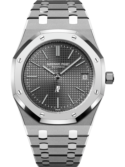 Royal Oak Jumbo Extra-Thin 39MM Sandblasted Titanium Bracelet Dark Gray Dial With Petite Tapisserie Pattern Sandblasted Titanium Case