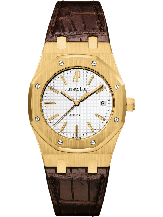 Royal Oak Selfwinding 39MM Brown Crocodile Strap Silvered Dial 18-Carat Yellow Gold Case