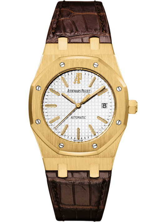 Royal Oak Selfwinding 39MM Brown Crocodile Strap Silvered Dial 18-Carat Yellow Gold Case