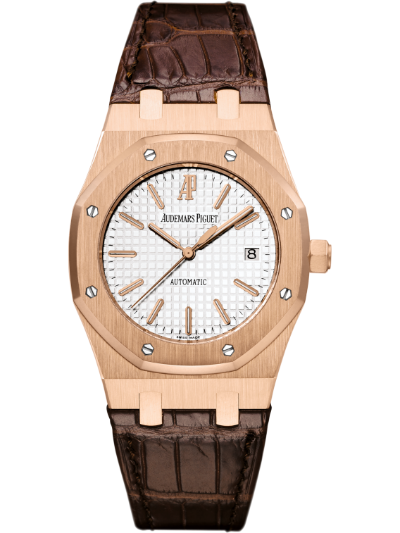 Royal Oak Selfwinding 39MM Brown Crocodile Strap Silvered Dial 18-Carat Pink Gold Case