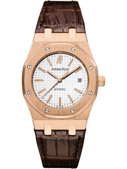 Royal Oak Selfwinding 39MM Brown Crocodile Strap Silvered Dial 18-Carat Pink Gold Case