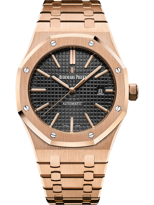 Royal Oak Selfwinding 41MM 18-Carat Pink Gold Bracelet Black Dial With Grande Tapisserie Pattern 18-Carat Pink Gold Case